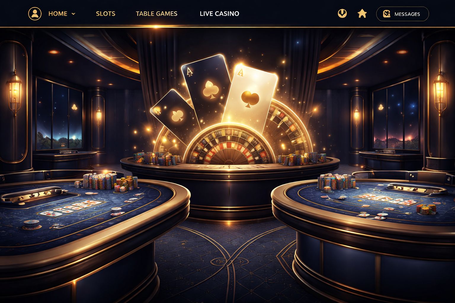 Premium digital casino environment with illuminated gaming tables and sleek JEETBO7 visual theme for Bangladesh audience